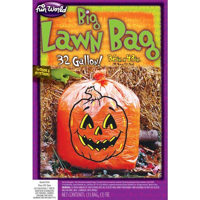 1 Big Orange Pumpkin Leaf Bag 32 Gallon Halloween Lawn Decoration